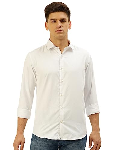 Image of SHOWOFFFF Men Self Design Casual Shirt | Spread Collar Full Sleeves Cotton Shirt for Mens | Slim Fit Regular Length Shirt for Men's