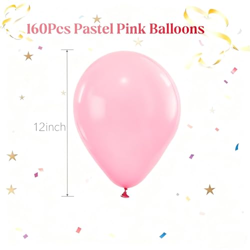 Image of 160Pcs Pastel Pink 12 Inch Pink Latex Party Balloons for Wedding Bridal Shower Gender Reveal Birthday Party Decoration