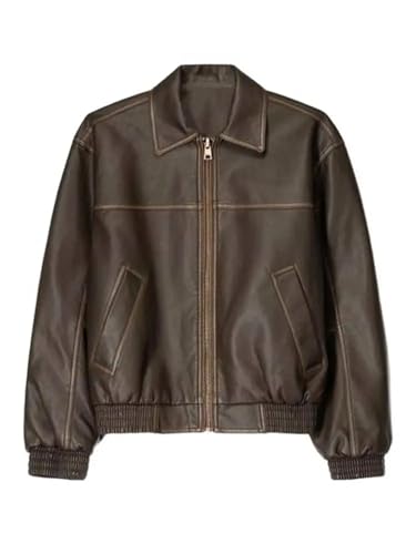 UJEDFHV Lederjacke Damen Reißverschluss Kunstlederjacke Damen Vintage Turn-Down Vollarm Taschen Mantel Lady Top(Brown,L) UJEDFHV Lederjacke Damen Reißverschluss Kunstlederjacke Damen Vintage Turn-Down Vollarm Taschen Mantel Lady Top(Brown,L)