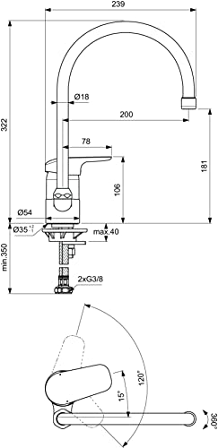 Ideal Standard - Ceraflex, Single Lever Tubular high spout Mixer with Horizontal Handle, Chrome, Chrome-plated - Image 4