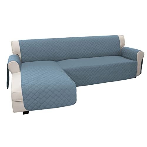 Image of Easy-Going Microfiber Sofa Slipcover L Shape Sofa Cover Sectional Couch Cover Chaise Lounge Cover Reversible Sofa Cover For Pets Kids Children Dog Cat (X-Large, Light Blue /Light Blue)