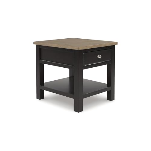 Image of Signature Design by Ashley Drazmine Casual End Table with 1 Lower Shelf, Light Brown & Black