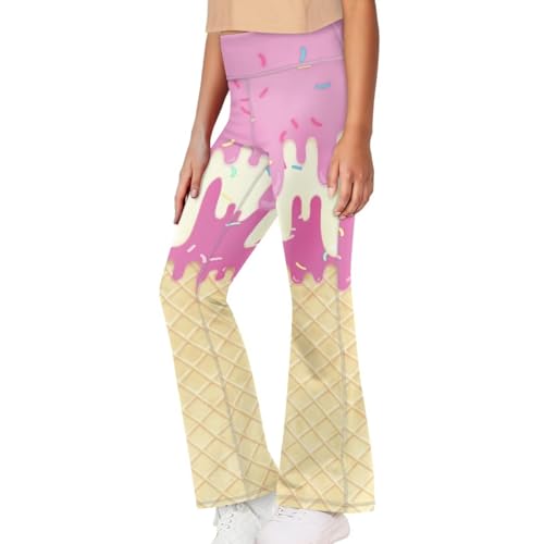 Ice Cream Girls High Waisted Flare Leggings Crossover Cute Wide Leg Full Length Yoga Pants