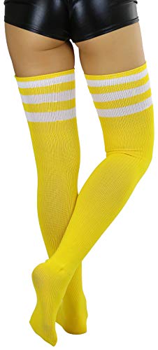 Image of ToBeInStyle Women's Heavyweight Knit Thigh High Long Socks w /Contrast 3 Stripe Top Band
