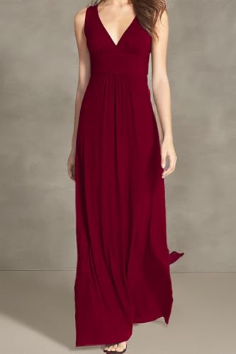 Image of WOOSEA Women Sleeveless Deep V Neck Loose Plain Long Maxi Casual Dress