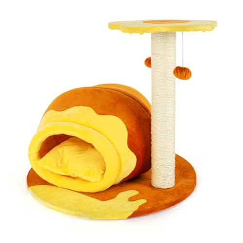 Diexgiy オールシーズン対応 キャットクライミングプラットフォーム 大型 半密閉型 取り外し可能 洗える 多機能 サイザル麻 キャットクライミングフレーム (52×52×49cm) (ハニーポット)