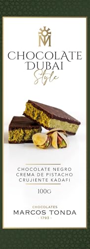 Chocolates Marcos Tonda - Chocolate Negro Dubai Con Crema De Pistacho En Su Interior | Crema De Pistacho Con Crujiente Kadafi | Dubai Chocolate Negro 100 Gramos | Chocolates Para Regalar