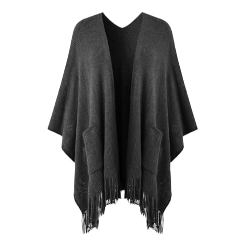 Ferand Shawl Wraps for Women, Cozy Lightweight Poncho Cape with Pockets, Warm for Fall Winter Travel One Size Dark Grey