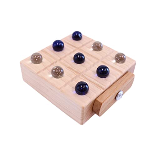 AmishToyBox.com Wooden Marble Tic Tac Toe Game with Built-in Storage for Marbles (Maple Board with Cherry Lid)