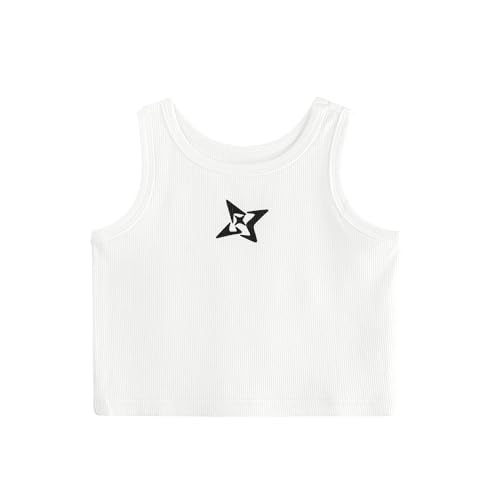Niñas Verano Tops Adolescentes Cuello Redondo Sin Mangas T-Shirt Moda Danza Básicos Tops, Blanco 120