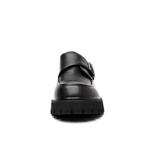 Men's Leather Platform Chunky Loafers Classic Round Toe Monk Strap Penny Loafers Business Casual Work Derby Shoes2