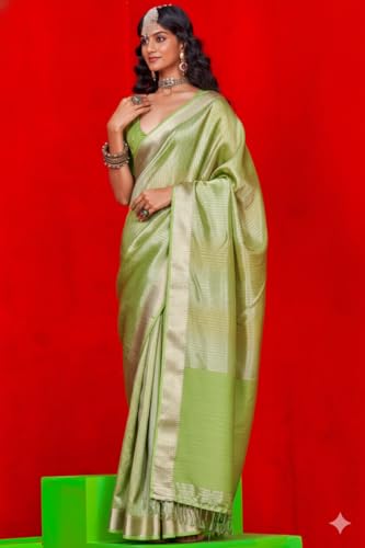 Image of SWORNOF Women's Woven Khadi Georgette Silk Saree With Unstitched Blouse Piece