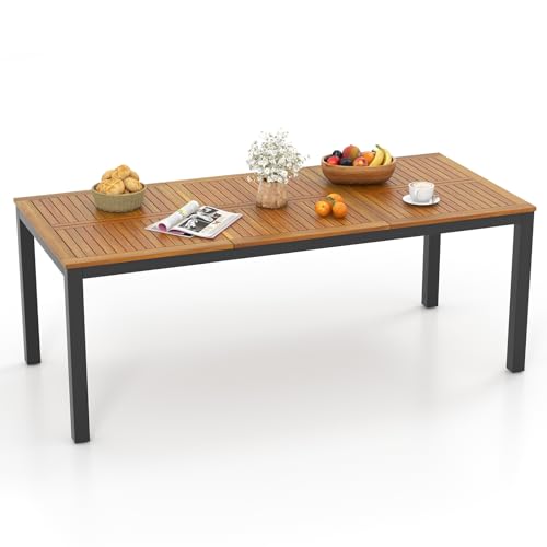 COSTWAY Gartentisch mit Schirmloch, 200x90cm, großer Terrassentisch für 8...