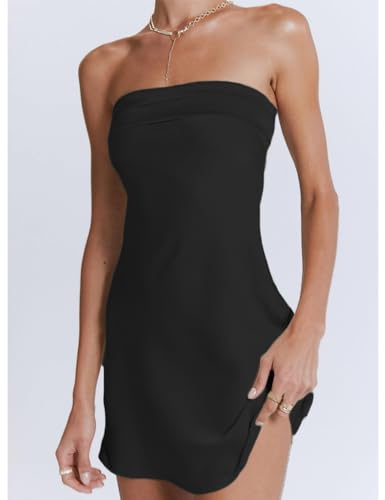 Image of Realtix Womens Satin Silk Backless Strapless Mini Dress Sexy Low Back Tube Club Party Dress for Women