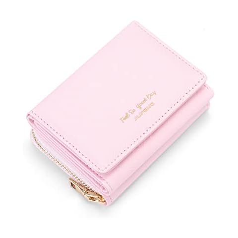 JIUFENG Women's RFID Blocking Short Wallet Multi Purpose Zipper Folded Purses Coins Pouches Multi-card Position Card Organizer (Pink) Cover