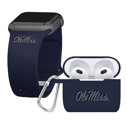 Affinity Bands Mississippi Ole Miss Rebels Engraved Silicone Combo Package Compatible with Apple Watch and AirPods Gen 3 (38/40/41mm Navy)