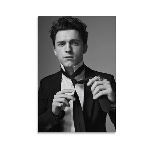 BBAUER Póster decorativo de Tom Holland en blanco y negro, lienzo, póster de pared e imagen artística impresa moderna para dormitorio familiar, pósteres de decoración de dormitorio de 12 x 18 pulgadas