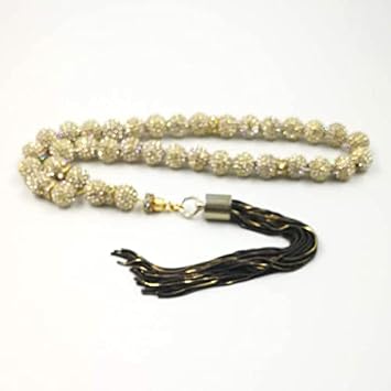 Tasbih Crystal Diamond Luxurious Rosary Bead Misbaha Islamic Accessory Women Jewelry Gift 10mm x 33 Beads, Gold