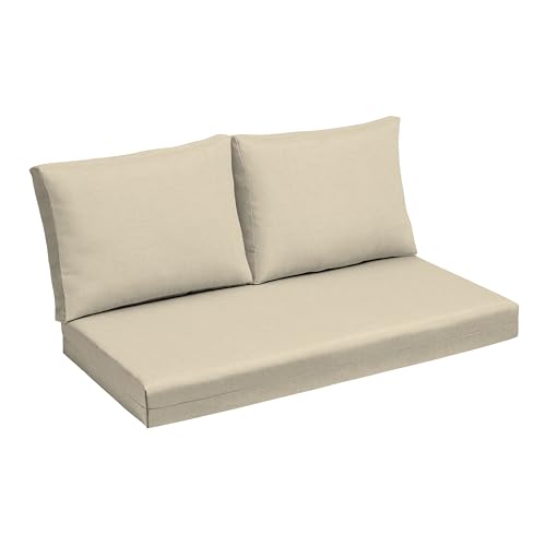 Image of Arden Outdoor Loveseat Cushion Set, 48 x 24, Water Repellent, Fade Resistant, Cushion Set for Couch, Bench, and Swing, Tan Leala