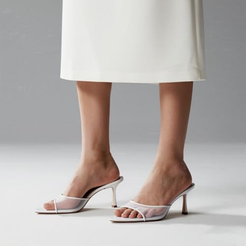 Image of YIYA Women's Open Pointed Peep Toe Mules Kitten Heels Stiletto High Heels Slide Sandals Summer Slip On Backless Dress Spring Summer Pumps Shoes