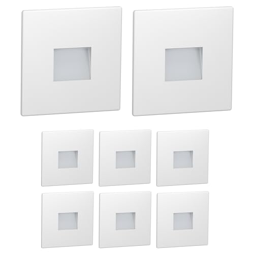 ledscom.de 8 LED luz de escalera/luz de pared empotrada FOW para interior y exterior, downlight, angular, 85 x 85mm, blanco...