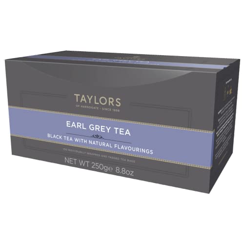 Taylors of Harrogate Earl Grey, Black Tea, Individually Wrapped Bags, 100 Count (Pack of 1), Fragrant, Delicate & Light, Caffeinated, Enjoy Hot or Iced, 100 Teabags