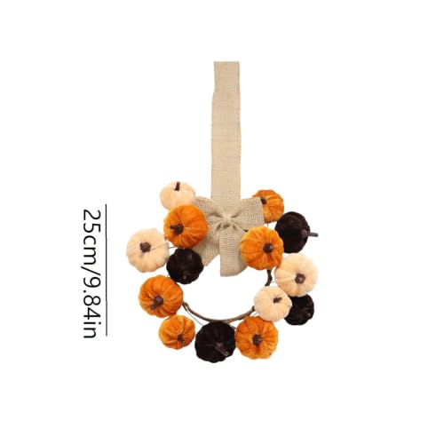 9.8in Cloth Mini Pumpkin Fall Wreath for Front Door, Hanging Decorations - image 2