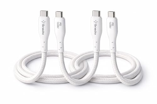Image of 120W USB-C to USB-C Fast Charging Cable (Pack of 2, 2m), Nylon Braided, Supports PD, VOOC, SuperVOOC, Compatible with iPhone 15 /16, Samsung, OnePlus, iPad (2, 200, Centimeters)