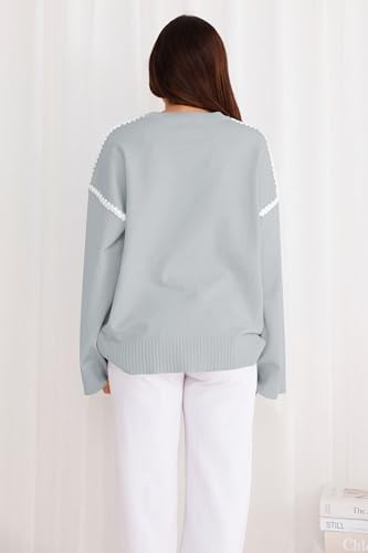Image of Women's Oversized Sweaters Loose Fit Fall Crewneck Color Block Knit Pullover Sweater Tops