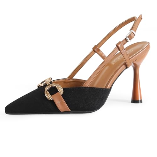 Tan and Black Slingback Heels