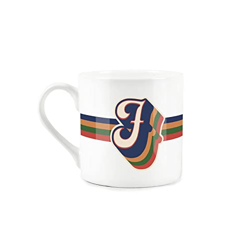 Purely Home Retro Alphabet Letter F Mug - Bone China White Coffee Tea Present Personalised Initial Gift - Image 2