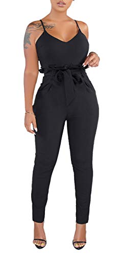 Hannahzone Women's Casual Adjustable Spaghetti Strap Jumpsuits Bodycon Sleeveless Long Pants Elegant Rompers With Pockets #TOP14