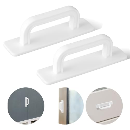Aeaocvo 2 stycken självhäftande möbelhandtag, 100 mm vita skåphandtag utan borrning, balkongdörrhandtag, ytterhandtag, självhäftande skjutdörrhandtag för köksskåp, garderob