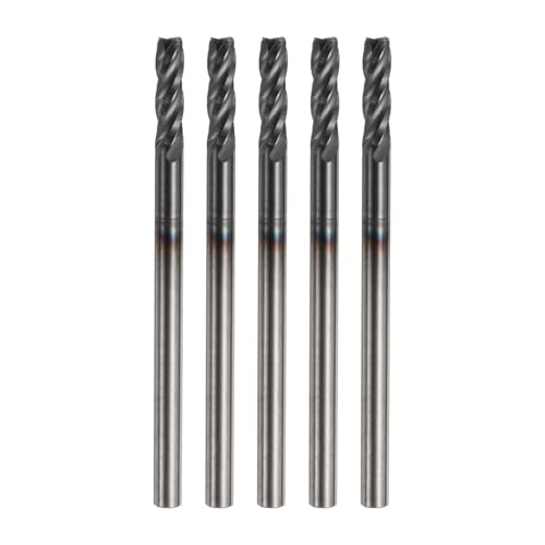 Image of HARFINGTON 5pcs Carbide Square Nose End Mill Bit 3 /32 inch Cut Dia 4 Flutes TiAlN Coated Milling Cutter for Hardened Steel Metal (3 /32 inch Shank 9 /32 inch Cut Length 1-1 /2 inch Long 45 Degree Helix)