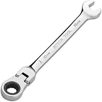 Jetech 10mm Flexible Head Gear Wrench, Industrial Grade Flex Ratcheting Spanner Made with Forged, Heat-Treated Cr-V Alloy Steel, Full Polished 12 Point Flex-Head Ratchet Combination Wrench, Metric