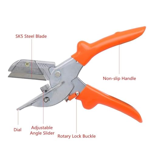 Image of Veltrix - Multi Angle Miter Shear Cutter + Spare Blade, 45-135 Adjustable Angle, Orange, Stainless Steel Blade, Ideal for PVC, Trim, Wood, DIY Craft Projects