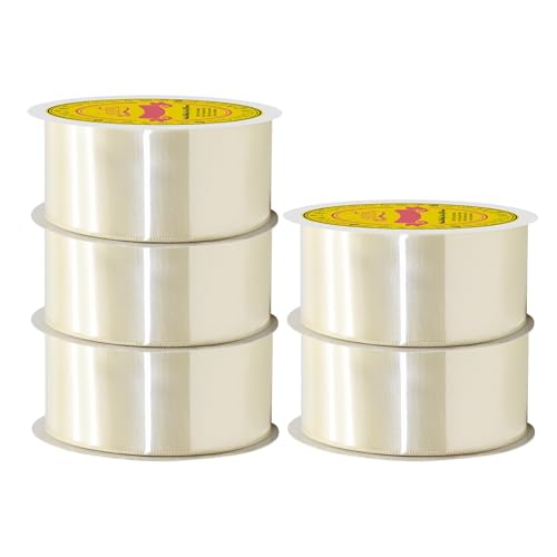 Image of 250 Yards Ivory Satin Ribbon Polyester Ribbon for Gift Wrapping Very Suitable for Weddings Party Hair Bow Invitation Decorations and More(1-1 /2 inch X 50Yards X 5 Roll)
