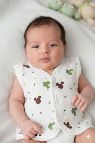 Image of 5 pcs Muslin Cotton Button Jabla, Stylish &Comfortable Jabla, Sleeveless Regular Fit Vest, Baby Products, Newborn baby White Jabla, New Born Baby Clothes Rendom Print