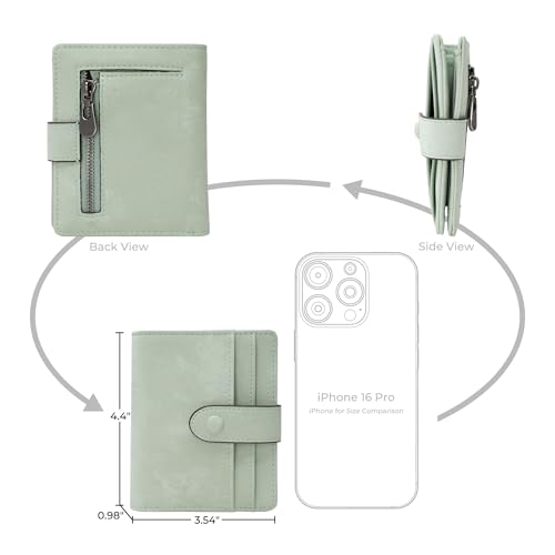 Bveyzi Slim Credit Card Holder Wallet for Women, RFID Blocking Lightweight Bifold with Zipper Pocket(Sage Green)4