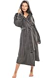 Alexander Del Rossa Women’s Robe, Warm Fleece Hooded Bathrobe with Two Large Front Pockets and Tie Closure, Steel Gray, Large-XL