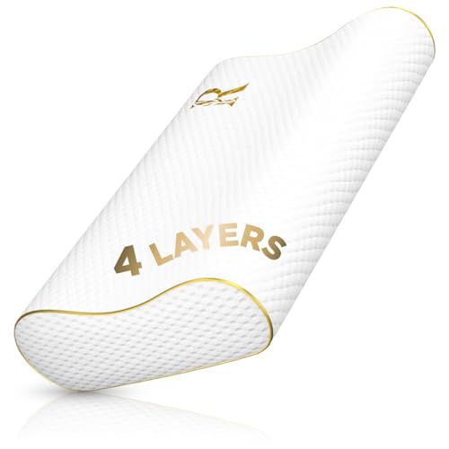 Image of Memory Foam Pillow, Cervical Pillow, 4-Layer Queen, Contour Pillow, Side Sleeper, Neck Support, Pillow for Neck Pain, CertiPUR-US