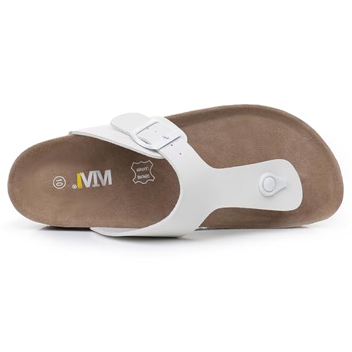 Image of WTW Cork Footbed Womens Sandals Genuine Leather Insole Slides Sandals for Women Adjustable Buckle Summer Sandals Outdoor Walking