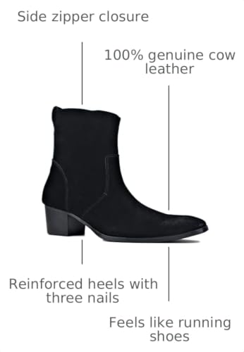 Image of Dress Boot for Men Heels Casual Chelsea Combat Ankle Chukka Boots Zipper Black JY002