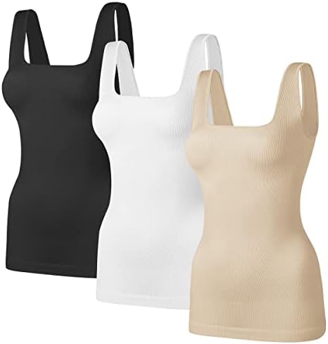 TDIFFUN Women’s Shapewear Tank Tops Tummy Control Seamless Ribbed Square Neck Compression Body Shaper Top