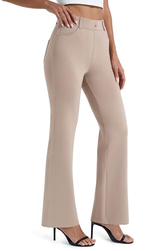AFITNE Women's Yoga Dress Pants Stretchy Work Slacks Straight Leg Office Casual Pull On Pants 27"/29"/31"/33"