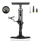 自転車 空気入れ【強化版】Tipkook フロアポンプ ロングホース 圧力計付き 160PSI/11Bar 空気入れ 自転車 英式 仏式 米式バルブ対応 軽量 小型 MTB BMX 自転車 タイヤ ボール 風船 浮き輪用 インフレータブル玩具用（ブラック）