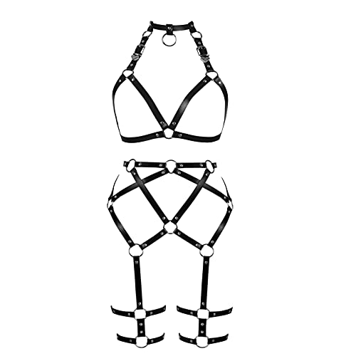 Leather Waist belt Full body harness for women Dance Rock Photography Gothic Punk Garter belt Chest strap cage