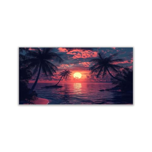 Tableau plage et arts décoratifs de maison coucher de soleil rouge 60x120cm