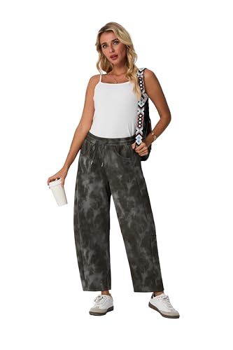 Image of Lepunuo Barrel Sweatpants Women Casual Baggy Elastic Waisted Pants Wide Leg Gym Trousers with Pockets