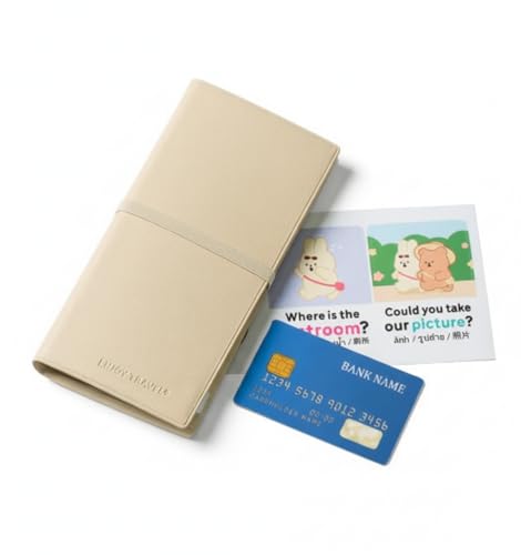 Travel Cash & Currency Organizer Wallet with 6 Bill Slots and Zipper Pocket for Coins, Slim Passport Holder with Index & Message Stickers, Fits USD, VND, PHP, Saffiano Texture